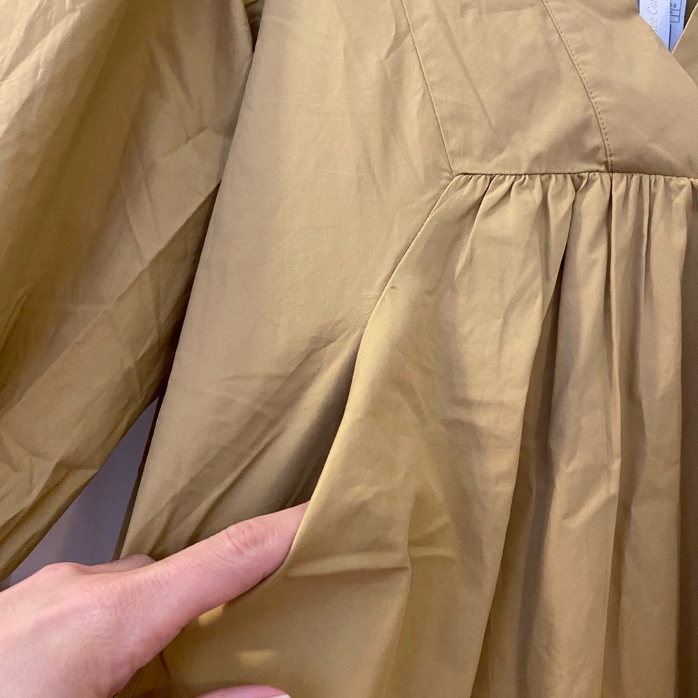 NWT Mango XS/ S Tan Mini Babydoll Oversized Dress with Balloon 3/4 sleeves - Picture 5 of 5